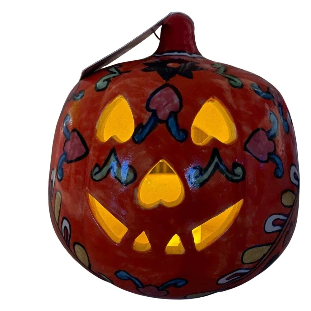 Martha Stewart Ceramic Jack-O-Lantern Pumpkin Tea Light Holder‎ Hand Painted New